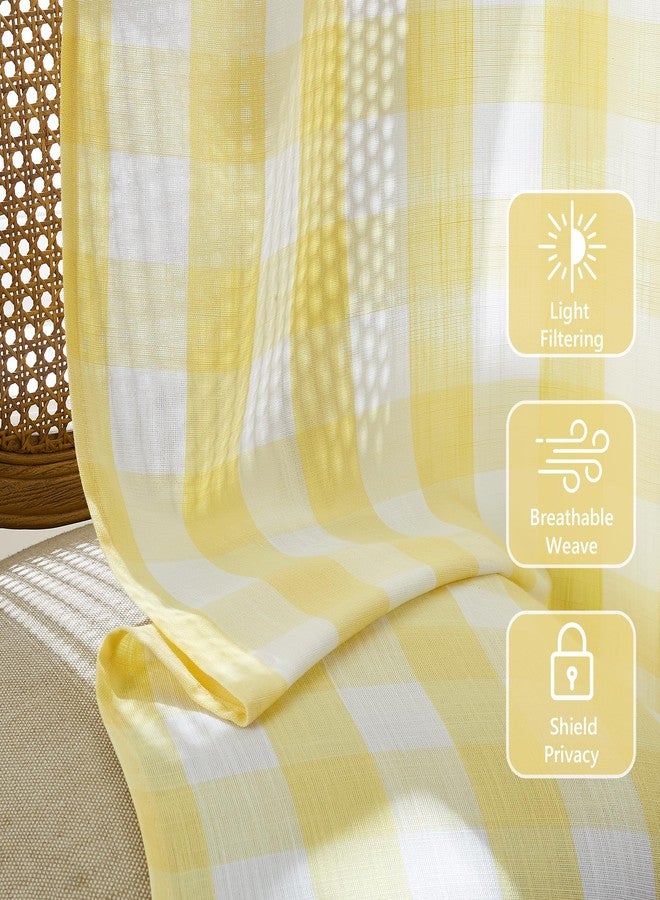 Amzdecor ستائر Amzdecor بنمط مربعات الجاموس، طول 84 بوصة، ستائر ريفية بنمط مربعات الجينغهام شبه شفافة لغرفة المعيشة وغرفة النوم، ستائر بنمط مربعات النوافذ، قطعتان (40 بوصة × 84 بوصة، أصفر وأبيض) - Image 3