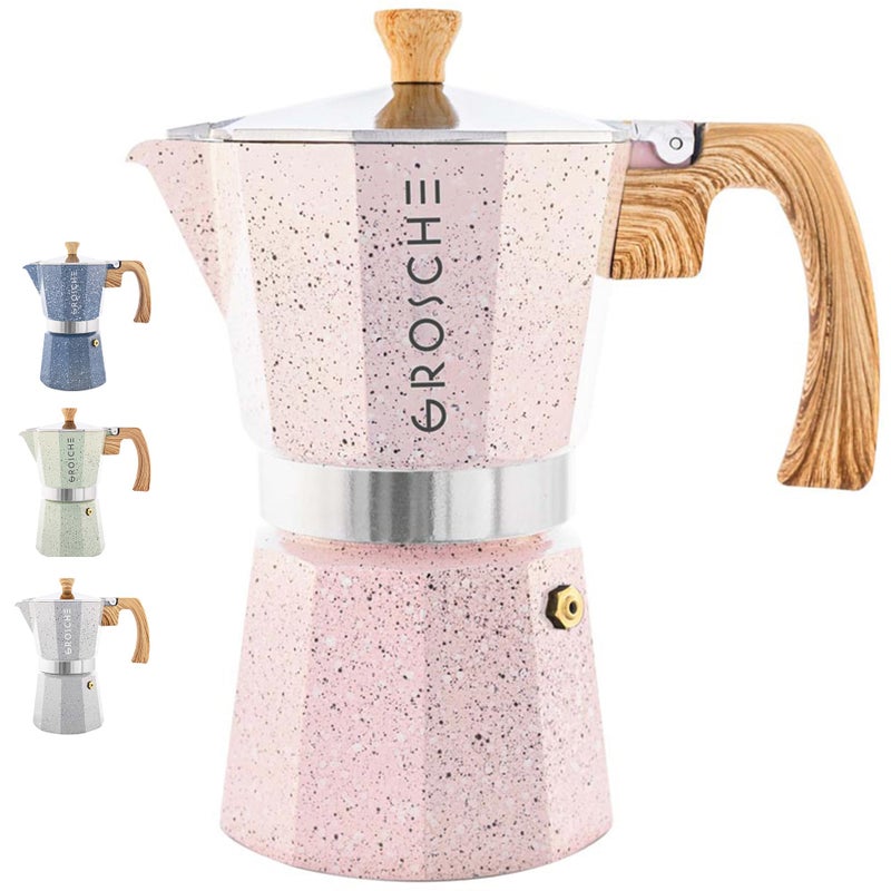 GROSCHE Milano Moka pot Stovetop Espresso maker Greca Coffee Maker Stovetop coffee maker and espresso maker percolator Pink 9 cup