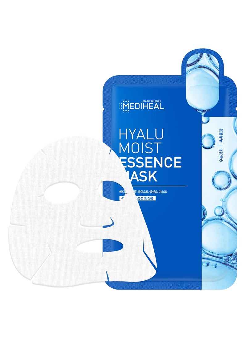 MEDIHEAL Mediheal Hyaluronic Acid Moist Essence Facial Mask, Pack of 15 - Hydrating Mask Sheet for Dry and Sensitive Skin, Deep Moisturization, Silky Smooth Cellulose Sheet 