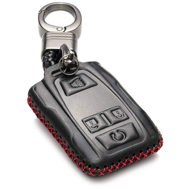 Vitodeco Genuine Leather Key Fob Case Cover Compatible for 20192021 GMC Sierra Canyon Chevy Silverado 1500 Tahoe Colorado Suburban 4Button BlackRed