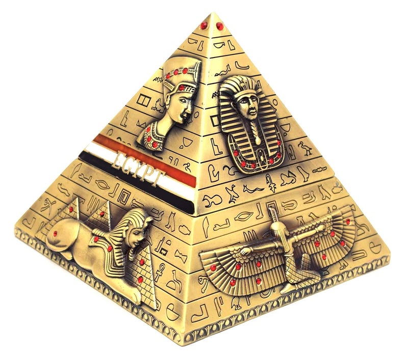 Immatgar Luxury Egyptian Jewelry Storage Box pyramids shape Pharaonic Pattern - premium Souvenir gifts for Women and Girls, Home Decor Piece (Burnt Yellow - 12 CM Height) - Image 1