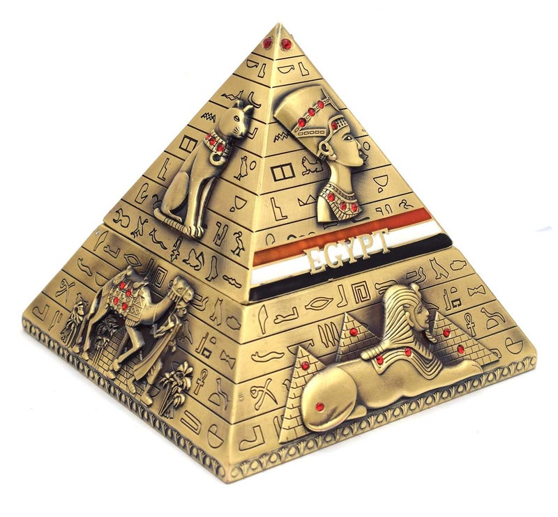 Immatgar Luxury Egyptian Jewelry Storage Box pyramids shape Pharaonic Pattern - premium Souvenir gifts for Women and Girls, Home Decor Piece (Burnt Yellow - 12 CM Height) - Image 4