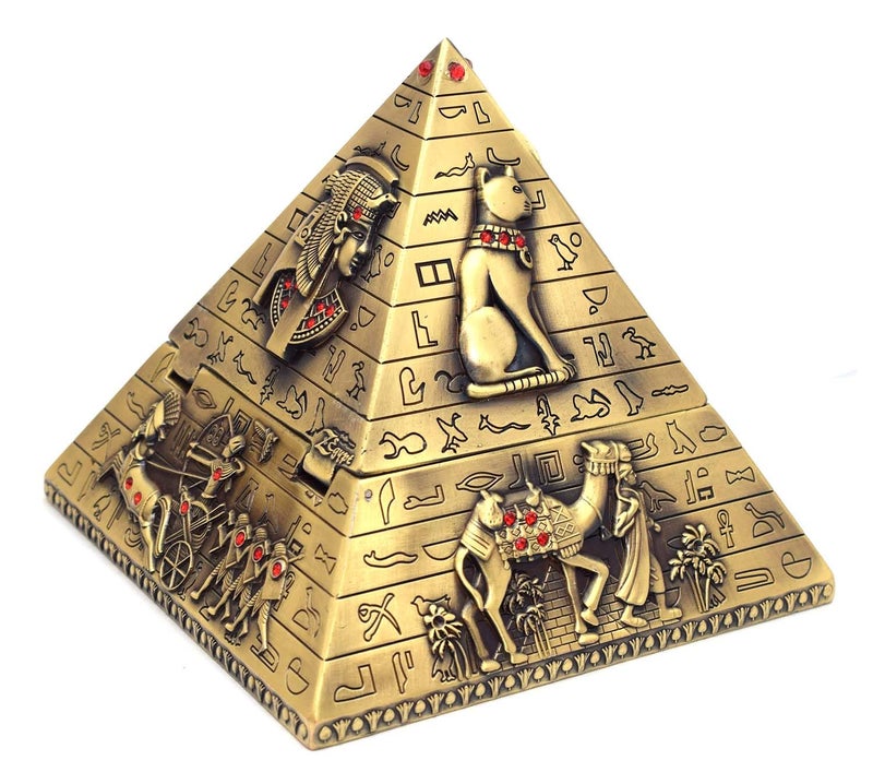 Immatgar Luxury Egyptian Jewelry Storage Box pyramids shape Pharaonic Pattern - premium Souvenir gifts for Women and Girls, Home Decor Piece (Burnt Yellow - 12 CM Height) - Image 5
