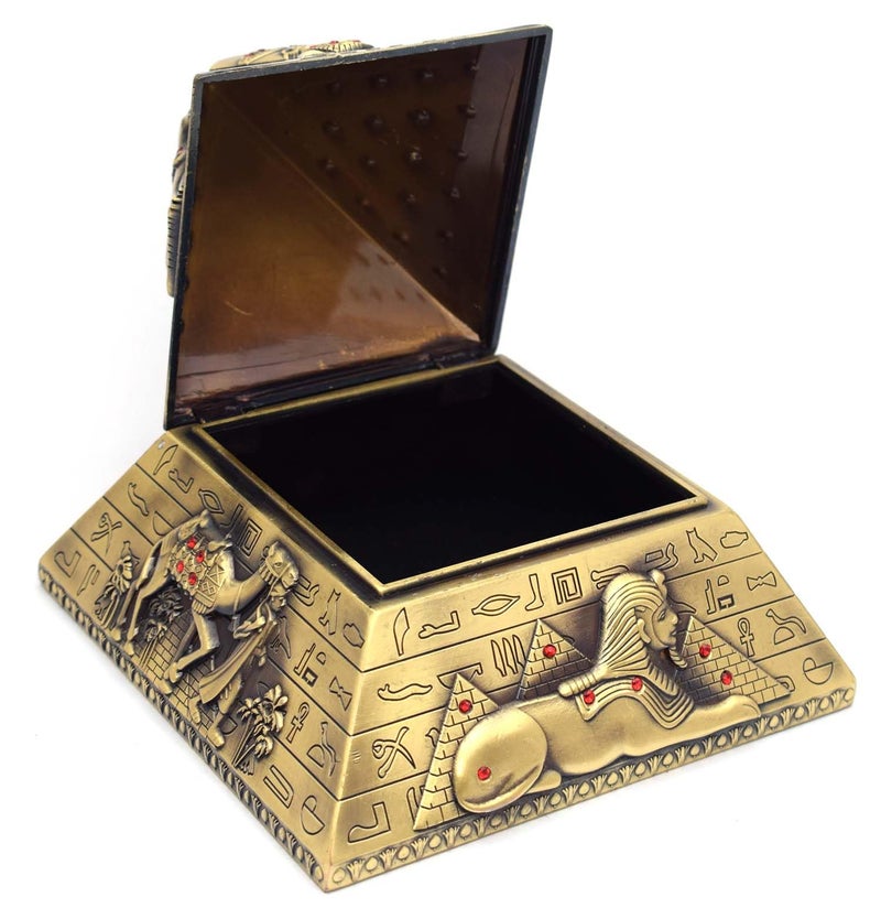 Immatgar Luxury Egyptian Jewelry Storage Box pyramids shape Pharaonic Pattern - premium Souvenir gifts for Women and Girls, Home Decor Piece (Burnt Yellow - 12 CM Height) - Image 2