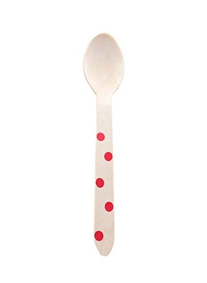 Funcart Wooden Cutlery Utensil 10Pcs Polka Dot Red Spoon - Image 2