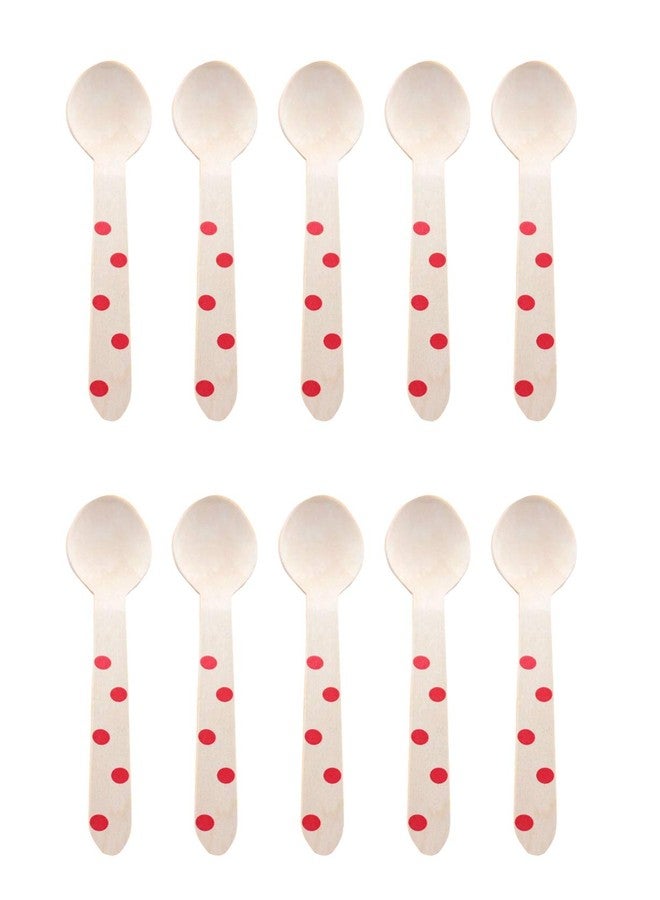 Funcart Wooden Cutlery Utensil 10Pcs Polka Dot Red Spoon - Image 1