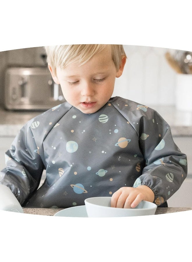 Tiny Twinkle Tiny Twinkle Mess Proof Baby Bib, Cute Full Sleeve Bib Outfit, Waterproof Bibs for Toddlers, Machine Washable, Tug Proof Closure, Baby Smock for Eating, Long Sleeved (Space, Large 2-4 Years)  - Image 2
