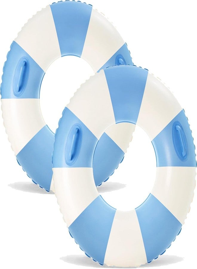 Yuokwer Blue Striped Inflatable Pool Floats Adults- 2 Pack Large Striped Floaties Pool Tubes Swim Rings Transparant with Handles Inflatable Pool Float for Swimming Pool Party Lake Beach Adults (Stripes) - Image 1
