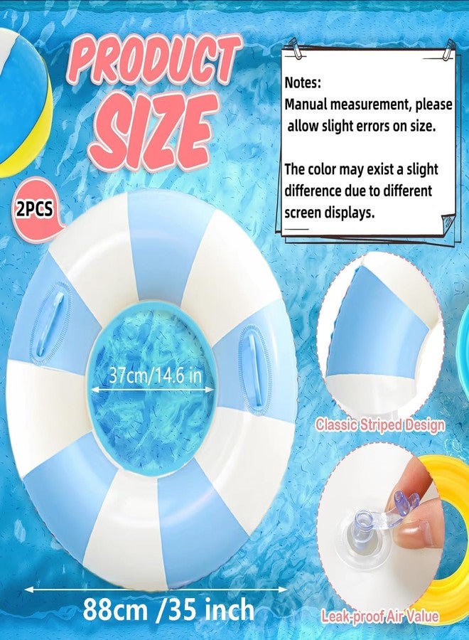 Yuokwer Blue Striped Inflatable Pool Floats Adults- 2 Pack Large Striped Floaties Pool Tubes Swim Rings Transparant with Handles Inflatable Pool Float for Swimming Pool Party Lake Beach Adults (Stripes) - Image 2