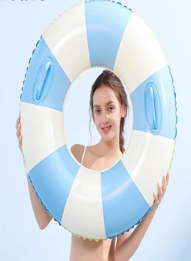 Yuokwer Blue Striped Inflatable Pool Floats Adults- 2 Pack Large Striped Floaties Pool Tubes Swim Rings Transparant with Handles Inflatable Pool Float for Swimming Pool Party Lake Beach Adults (Stripes) - Image 5