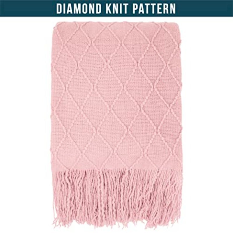 بطانية صغيرة وردية اللون ناعمة من الكتان للكنبة أو السرير المزدوج، بطانية ناعمة من الصوف الم knitted، بطانية منزلية للأريكة، خفيفة الوزن، زخرفية لصيف، جميلة للكرسي، للهواء الطلق، بطانية بوهو ذات ملمس، مقاس 60×80 - Image 3