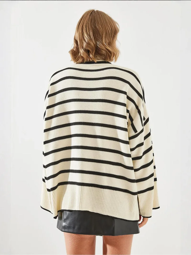 Bianco Lucci Multicolor LUCCI Striped Ribbed Turtleneck Sweater for Women | Best Price UAE