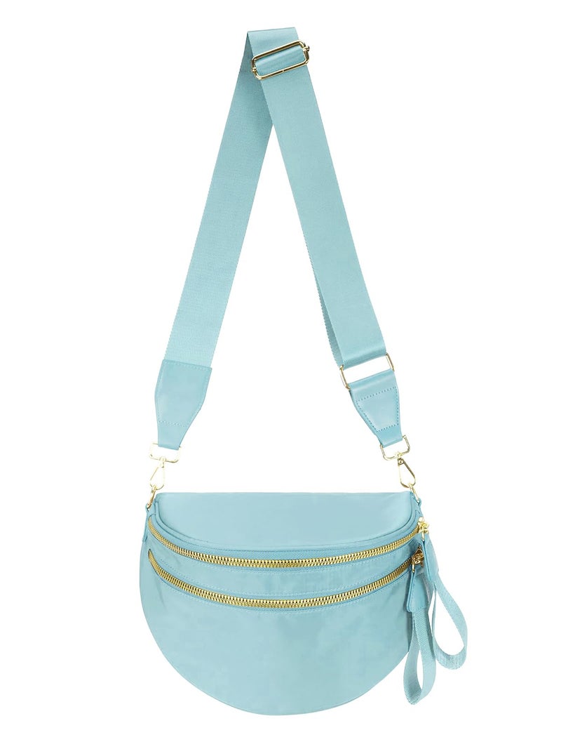 MEISEY Pure Colour Crossbody Bag Bum Bag for Women,Spacious Purse Fanny Packs Belt Bag,Oversized Bum Bag (Colour Bum Bag-Ice Blue) - Image 1