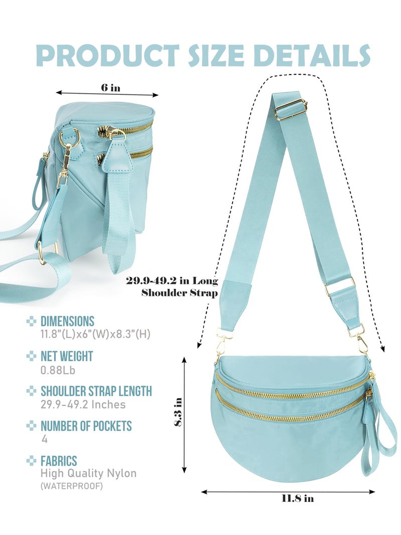 MEISEY Pure Colour Crossbody Bag Bum Bag for Women,Spacious Purse Fanny Packs Belt Bag,Oversized Bum Bag (Colour Bum Bag-Ice Blue) - Image 3