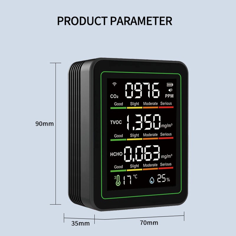 5-in-1 Indoor Air Quality Monitor Black Portable Smart Air Tester - WiFi Enabled Remote Monitoring Smart Alerts Professional Air Quality Detector for Home Office Car Indoor Spaces - Image 4