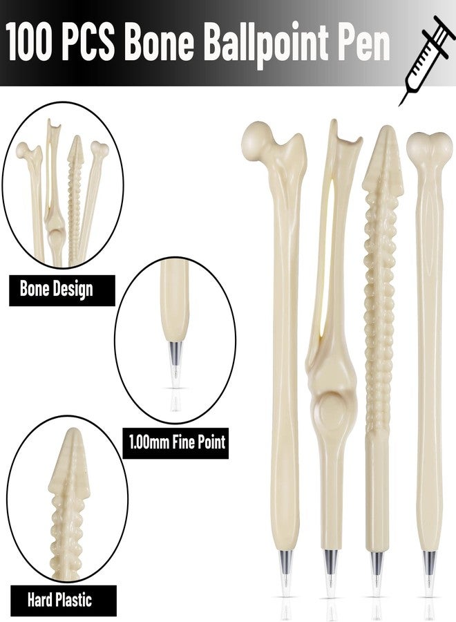 BeapTcely 100 Pcs Bone Pens Bulk Skeleton Finger Ballpoint Pen Novelty Nursing Pens Individual Wrapped Black Ink Pens for Doctor Nurses, Halloween Kid Present Party Favor School Office Supply (100) - Image 3