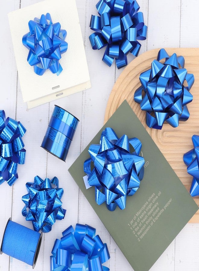 HCHENBOW 14 Pcs Gift Bows Assortment - Assorted Size Gift Bows and 2 Crimped Curling Ribbons, Perfect for Christmas, Holiday, Party (Blue) - Image 5