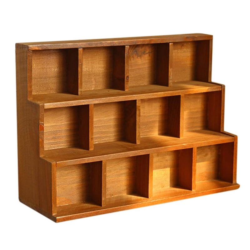 Cabilock Vintage Wooden Stair Storage Cabinet 12 Compartments Multi-Layer Desktop Organizer Shelf for Home D Cor Office Display Case 14.88 X 10.94 X 5.12 Inches - Image 1