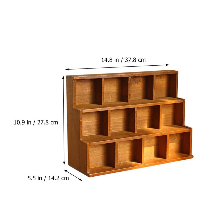 Cabilock Vintage Wooden Stair Storage Cabinet 12 Compartments Multi-Layer Desktop Organizer Shelf for Home D Cor Office Display Case 14.88 X 10.94 X 5.12 Inches - Image 3