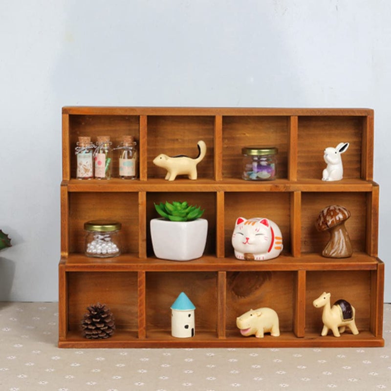 Cabilock Vintage Wooden Stair Storage Cabinet 12 Compartments Multi-Layer Desktop Organizer Shelf for Home D Cor Office Display Case 14.88 X 10.94 X 5.12 Inches - Image 2