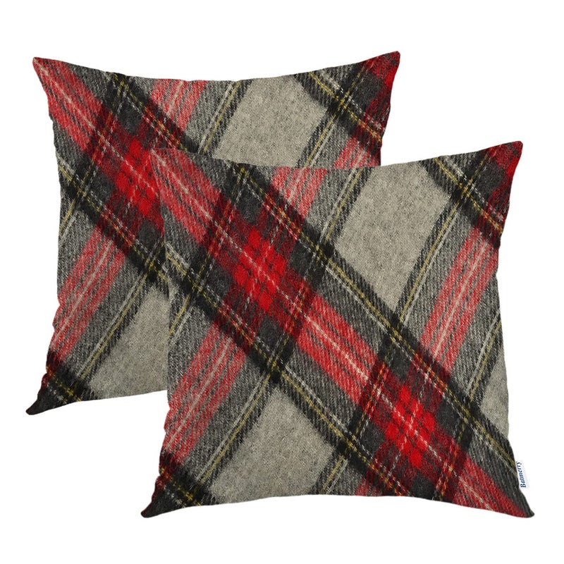 Batmerry Red Grey Plaid Decorative Pillow Covers  20 x 20 Inch Red Black Gray Modern Plaid Double Sided Throw Pillow Covers Sofa Cushion Cover Square 20 Inches(Set of 2) - Image 1