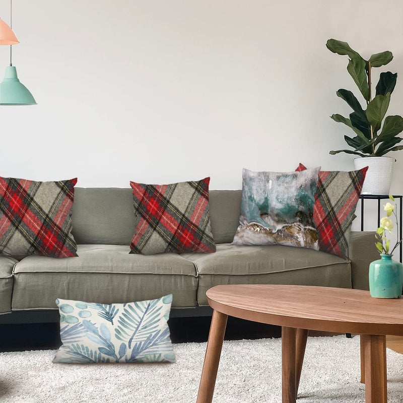 Batmerry Red Grey Plaid Decorative Pillow Covers  20 x 20 Inch Red Black Gray Modern Plaid Double Sided Throw Pillow Covers Sofa Cushion Cover Square 20 Inches(Set of 2) - Image 3