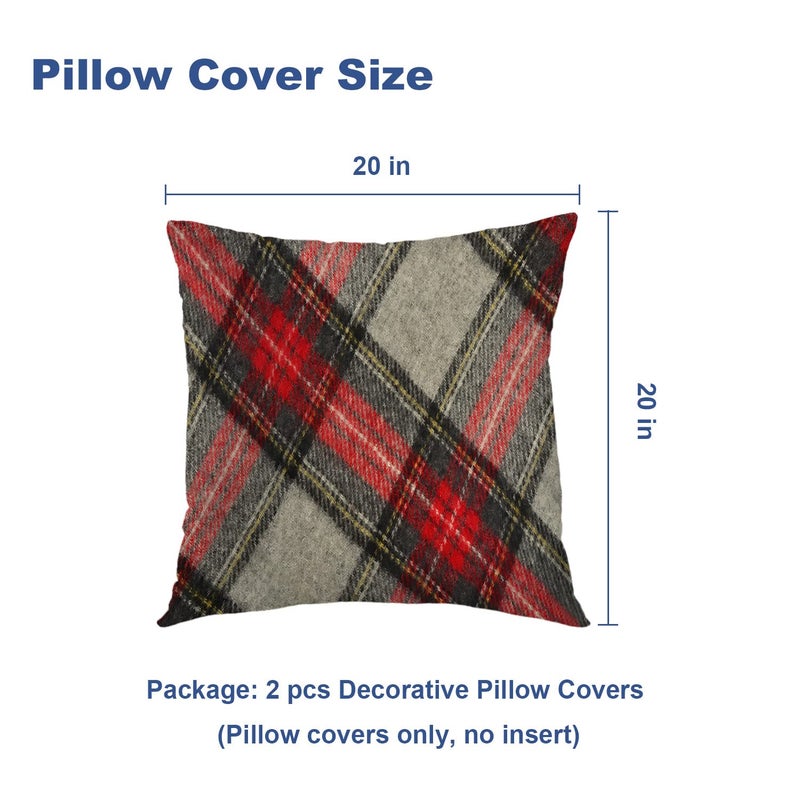 Batmerry Red Grey Plaid Decorative Pillow Covers  20 x 20 Inch Red Black Gray Modern Plaid Double Sided Throw Pillow Covers Sofa Cushion Cover Square 20 Inches(Set of 2) - Image 5