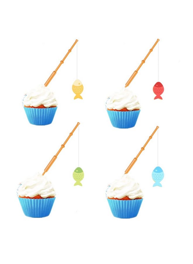 OBUY 12 Pieces Mini Fish Pole Decoration Little Fisherman Fishing Pole Picks Party Supplies Mini Fish Pole Cupcake toppers for Birthday Party Tropical Party Drink picks - Image 1