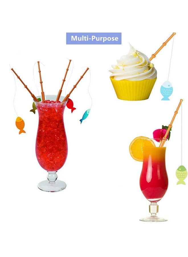 OBUY 12 Pieces Mini Fish Pole Decoration Little Fisherman Fishing Pole Picks Party Supplies Mini Fish Pole Cupcake toppers for Birthday Party Tropical Party Drink picks - Image 3