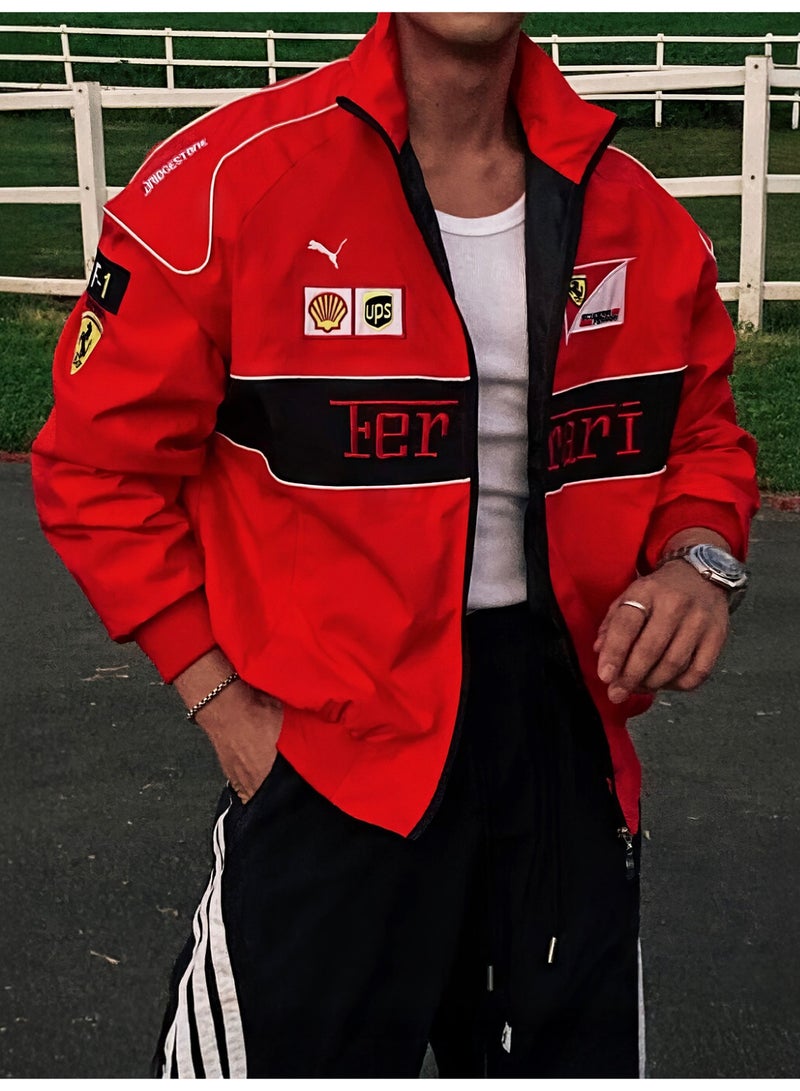 F1 Ferrari x PUMA  Racing Jacket - Shell/UPS Sponsor Badges, Black/Red Color Block, Embroidered Logo, Full-Zip Design, Unisex Motorsport Streetwear  Coat - Image 2