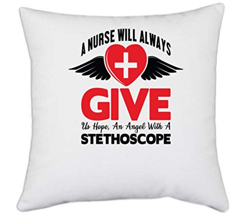 UDNAG UDNAG White Polyester Nurse A Nurse Will Always give us Hope an Angel with Stethoscope Pillow Cover 16 Inch X 16 Inch 