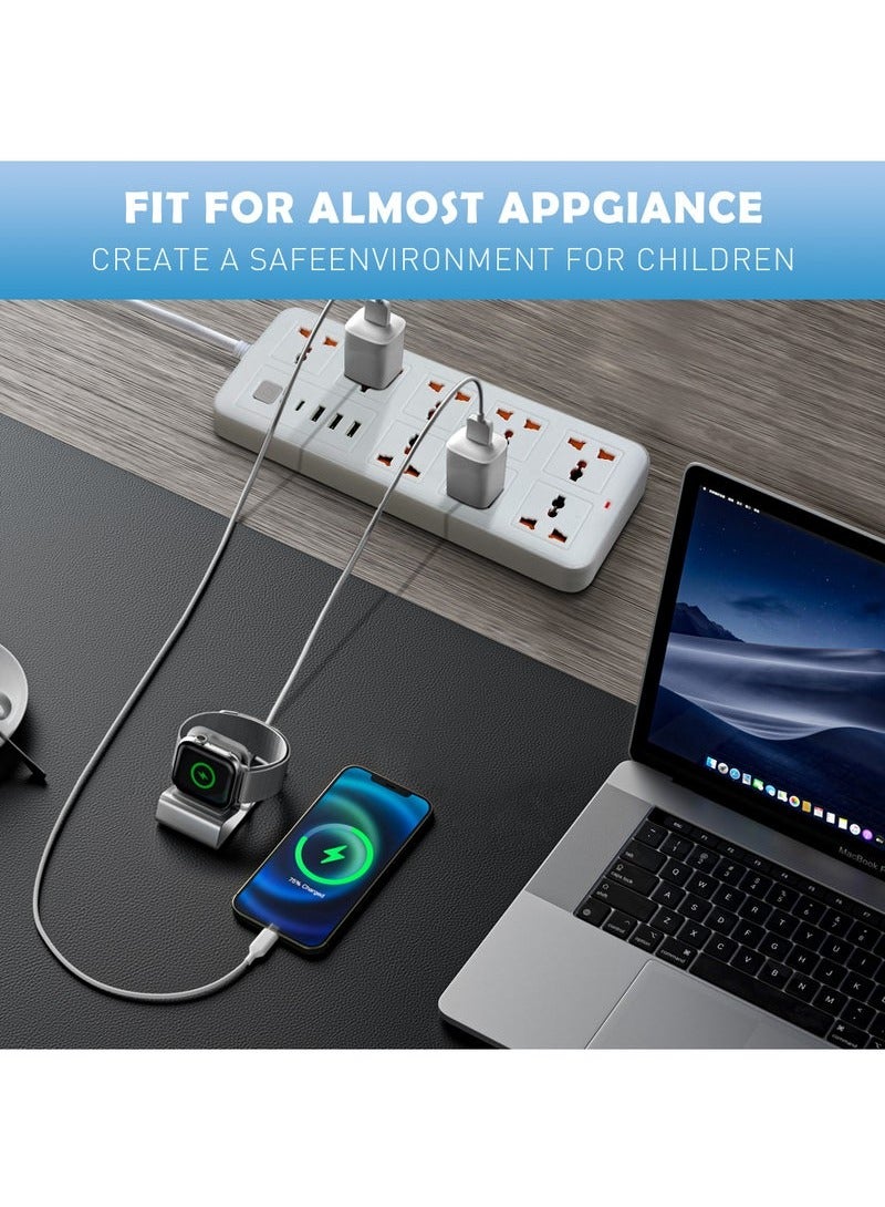 روك بو كابل تمديد عالمي بطول 5 أمتار مع مقبس متعدد الوظائف من المملكة المتحدة مزود بثلاثة دبابيس مع 8 منافذ USB ومنفذ واحد من النوع C ومقبس كهربائي بطول 5 أمتار للمنزل والمطبخ والمكتب - Image 3