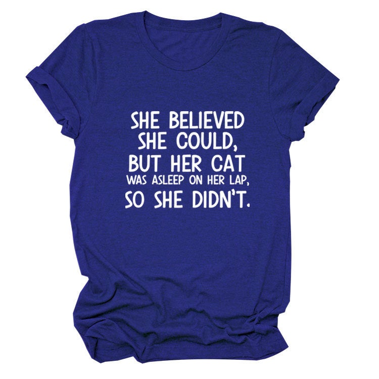 She Believed She C Letter Printed Loose T-Shirt Versatile and Comfortable Short Sleeves - Image 1