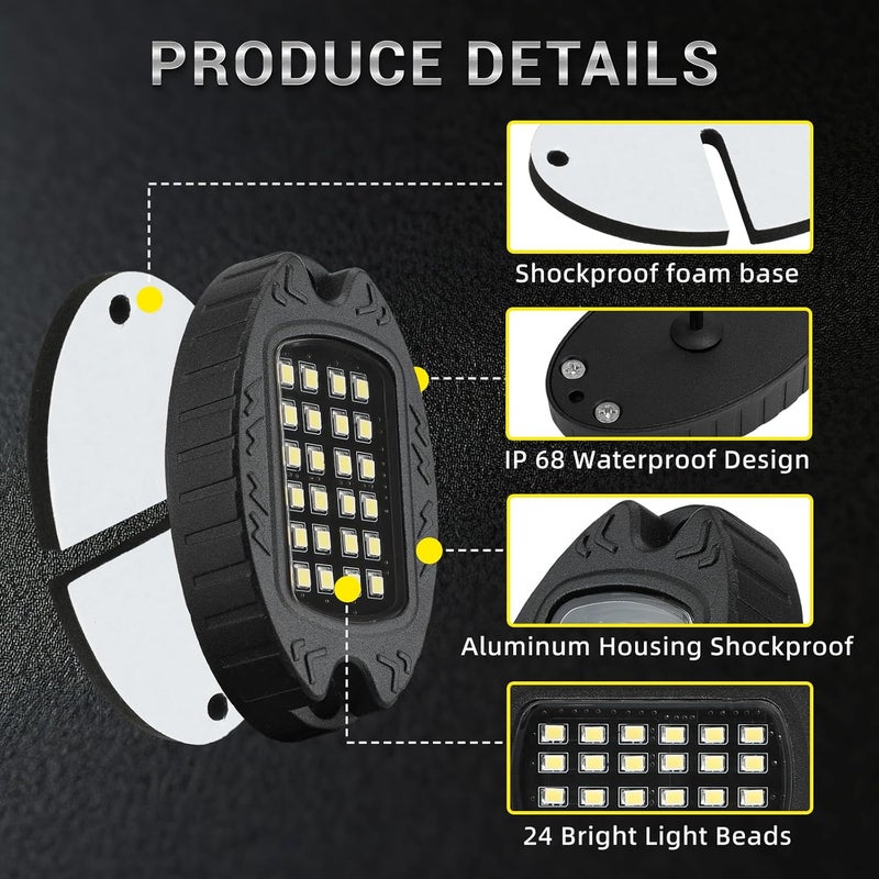 TDE Explorer.Lighting 12 Pods White Rock Lights for Trucks, Waterproof Pure White LED Underglow Lights with Harness, Underbody Light for Jeep Car Offroad Golf Cart SUV ATV UTV Wheel Well Lights - Image 5