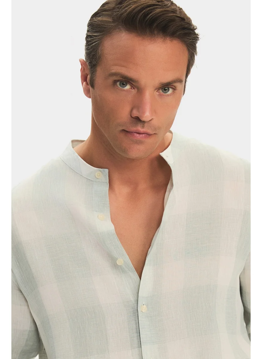 جون Exclusive Men's Regular Fit Linen Judge Collar Shirt