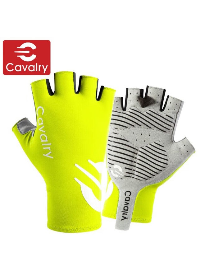 Cavalry Bicycle Gloves, Wind-resistant, Half-finger, For Mountain And Road Bikes, Shock-absorbing, Cycling Gear, Fluorescent Yellow, XL - Image 1