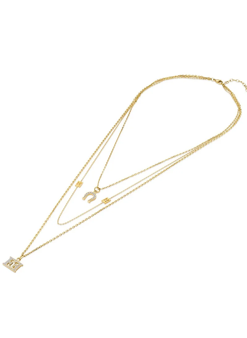 ESCADA Catherine Necklace Three-Layer Link and Beaded Chain with Horseshoe and Logo Charms