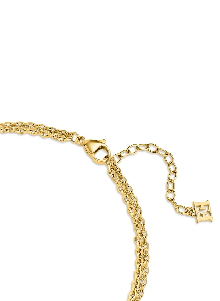 ESCADA Catherine Necklace Three-Layer Link and Beaded Chain with Horseshoe and Logo Charms