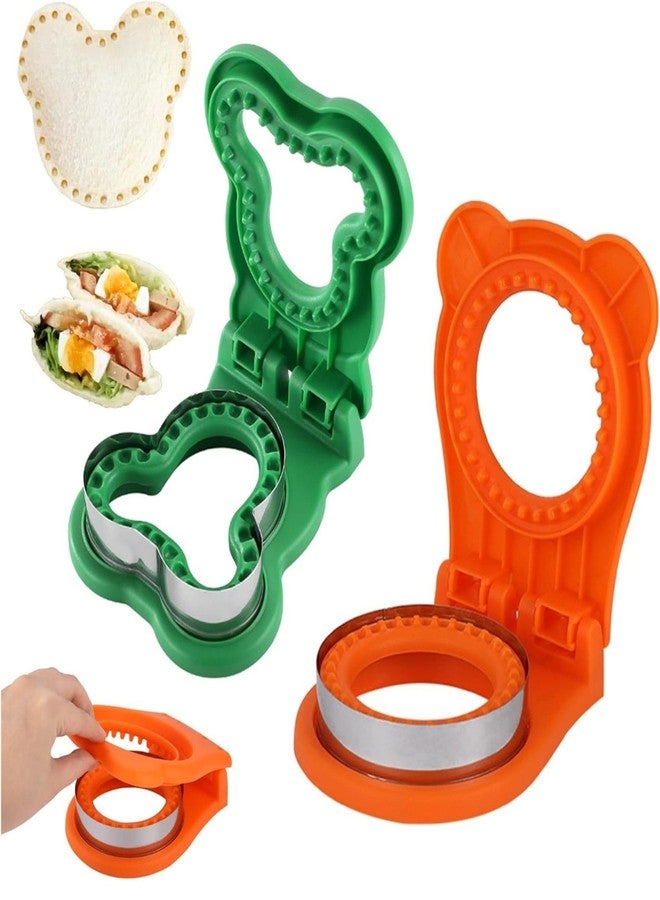 JIDODO 2pcs Sandwich Cutter and Sealer for Kids,DIY Decruster Pocket Sandwiches,Uncrustable Sandwich Cutter-Sandwich Maker for Lunchbox and Bento Box (Round Orange+ Mouse Green) - Image 1