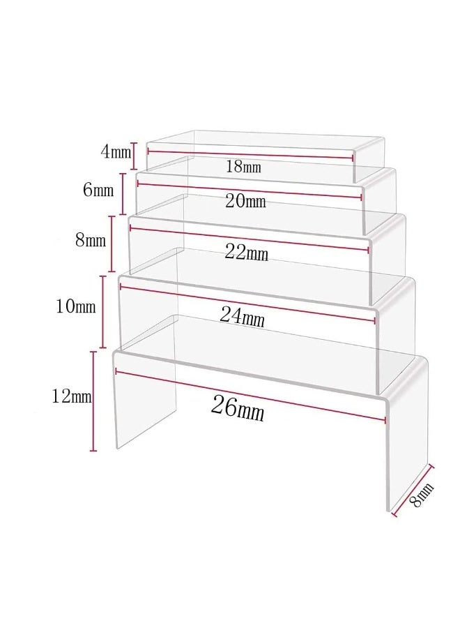 Arabest 5 Pack Clear Acrylic Display Risers, Jewelry Display Stand, Multi-Purpose Step Shelf for Collectibles, Figures, Cupcakes, Cosmetics, Retail Store & Home Decor - Image 2