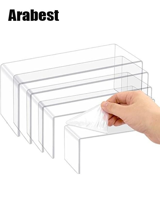 Arabest 5 Pack Clear Acrylic Display Risers, Jewelry Display Stand, Multi-Purpose Step Shelf for Collectibles, Figures, Cupcakes, Cosmetics, Retail Store & Home Decor - Image 1