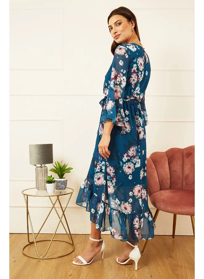 Yumi Floral Wrap Midi Dress