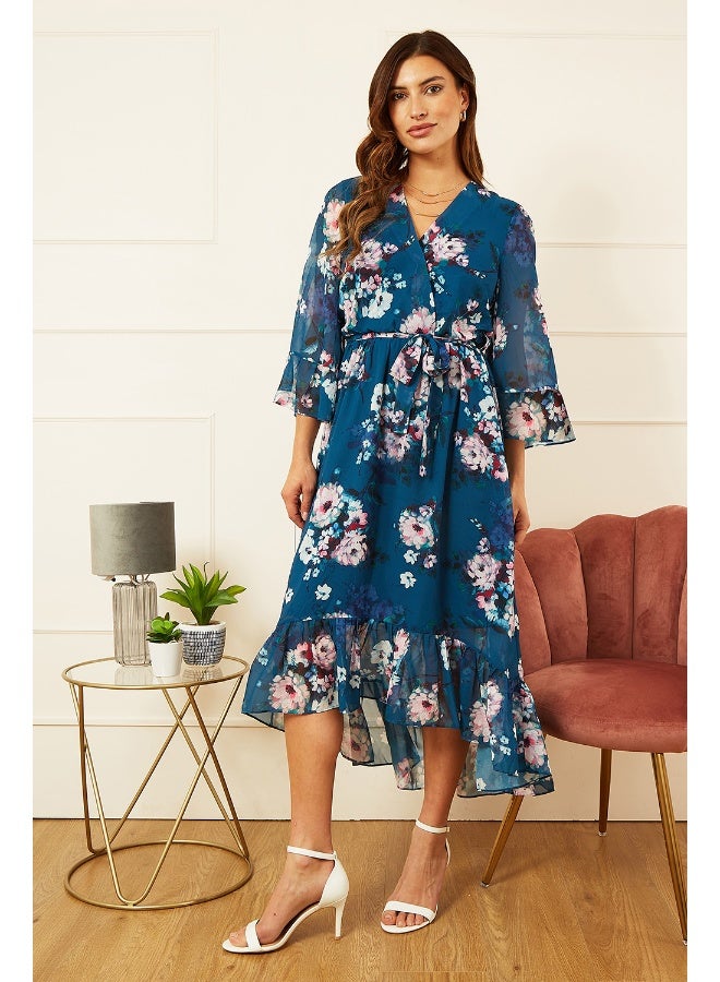 يامي فستان ميدي بياقة ملفوفة وطبعات زهور - Image 5