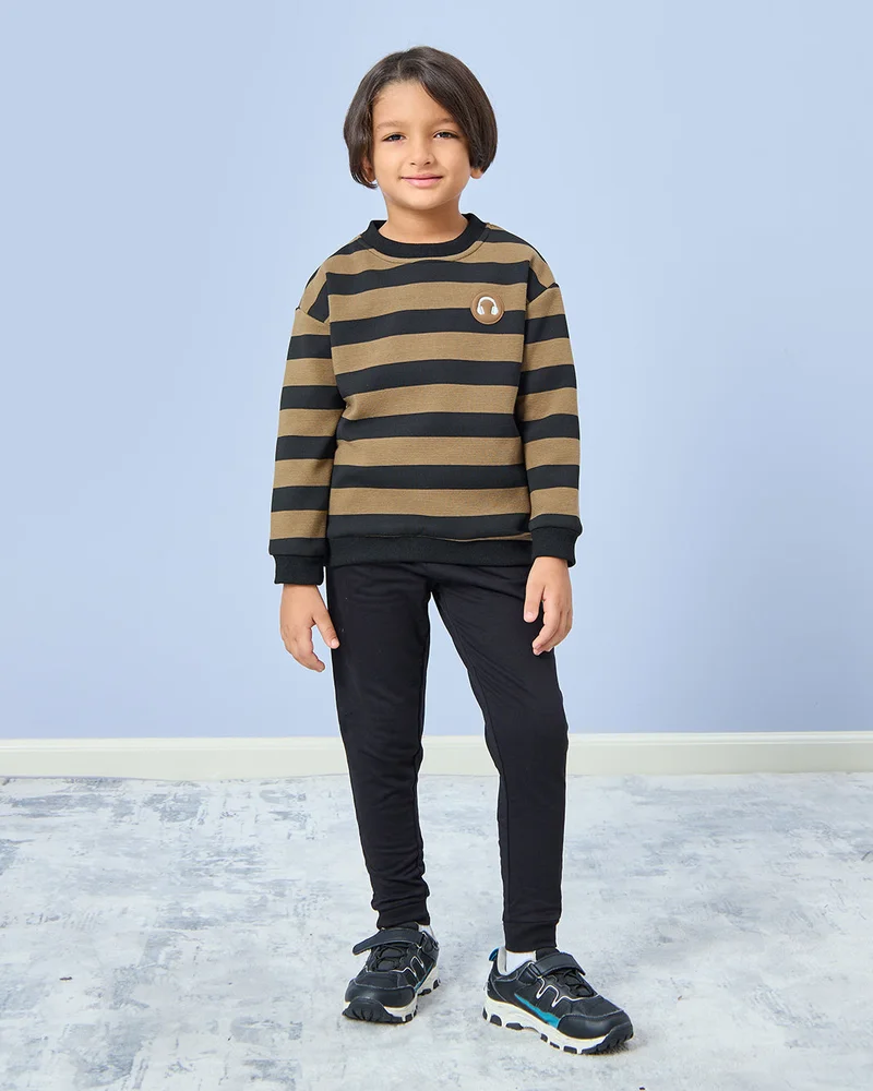 Redtag Boys Brown And Black Striped Sweatshirt
