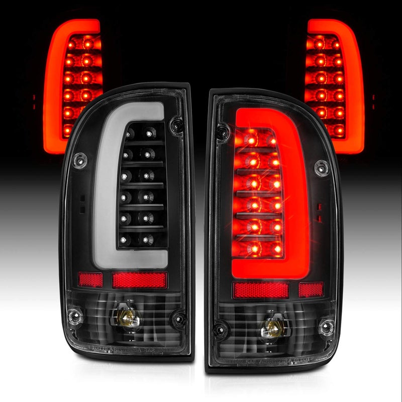 AmeriLite for 19952000 Toyota Tacoma Pickup CType LED Tube Black Replacement Tail Light Brake Lamp Set Driver and Passenger Side