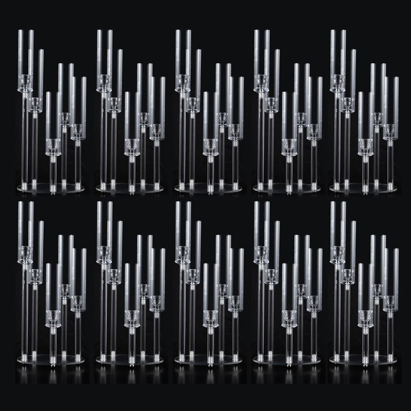 VINCIGANT 10Pcs Acrylic Candelabra Centerpieces for Wedding,5 Arm Clear Candelabra Table Centerpiece Acrylic Candle Stick Holders with Removable Lampshade for Party Easter Fireplace Decor Fit 0.8 LED Candle - Image 1