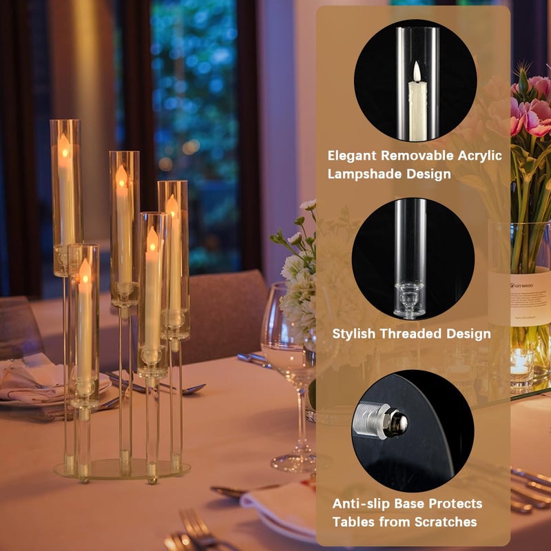 VINCIGANT 10Pcs Acrylic Candelabra Centerpieces for Wedding,5 Arm Clear Candelabra Table Centerpiece Acrylic Candle Stick Holders with Removable Lampshade for Party Easter Fireplace Decor Fit 0.8 LED Candle - Image 2
