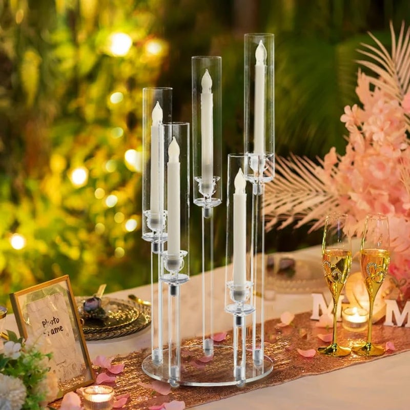 VINCIGANT 10Pcs Acrylic Candelabra Centerpieces for Wedding,5 Arm Clear Candelabra Table Centerpiece Acrylic Candle Stick Holders with Removable Lampshade for Party Easter Fireplace Decor Fit 0.8 LED Candle - Image 5