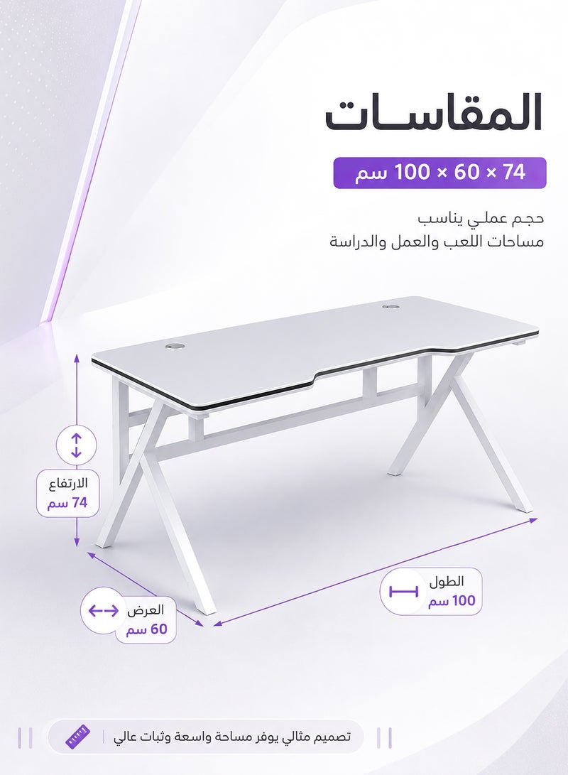 آه آه طاولة ألعاب على شكل حرف K، طاولة كمبيوتر 100 سم، طاولة مكتب كمبيوتر منزلية، سطح مكتب كبير، سهلة التجميع - Image 2
