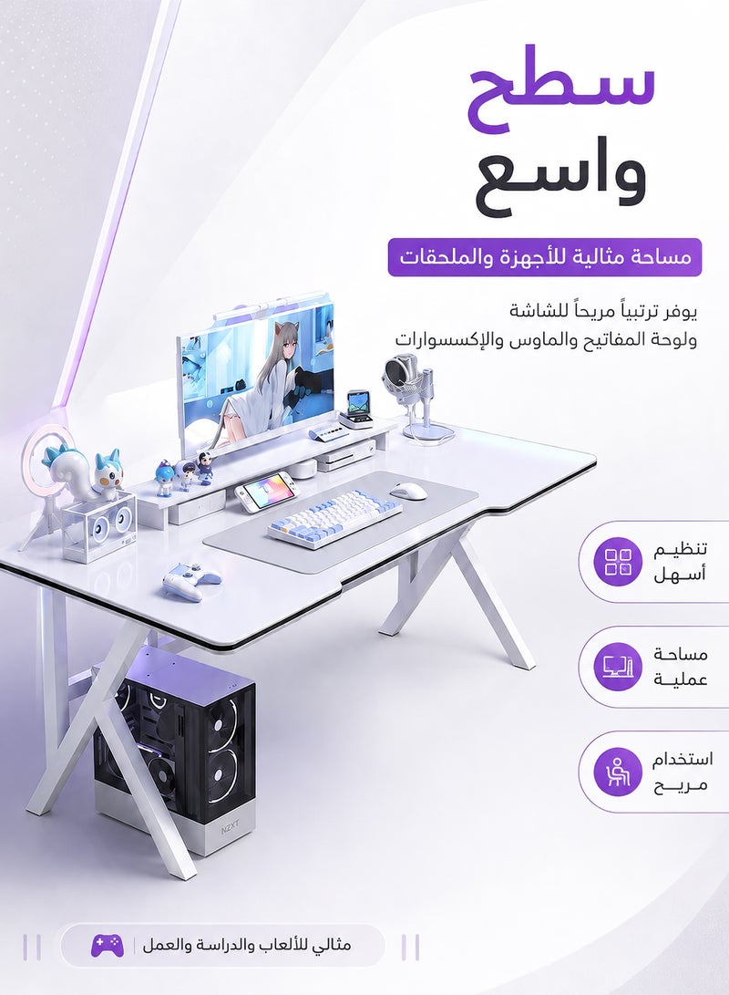 آه آه طاولة ألعاب على شكل حرف K، طاولة كمبيوتر 100 سم، طاولة مكتب كمبيوتر منزلية، سطح مكتب كبير، سهلة التجميع - Image 3